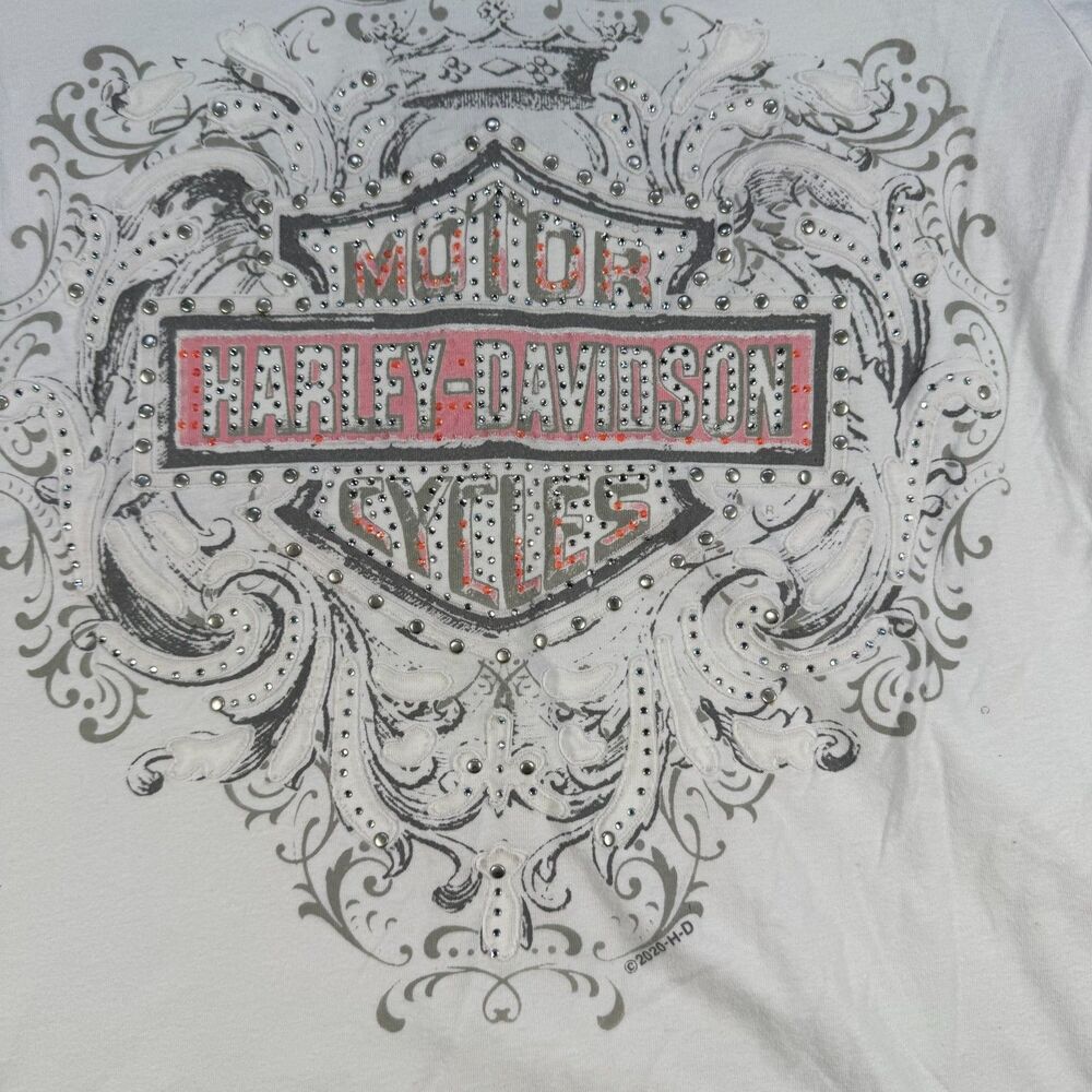 Harley-Davidson Tucson AZ Rhinestone Tee Women’s M White 2017 Scroll Graphic - Picture 2 of 5